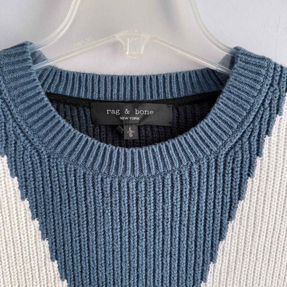 Rag & Bone Emory Intarsia Sweater Mens L Chevron Colorblock Cable Knit Cotton - Picture 9 of 15